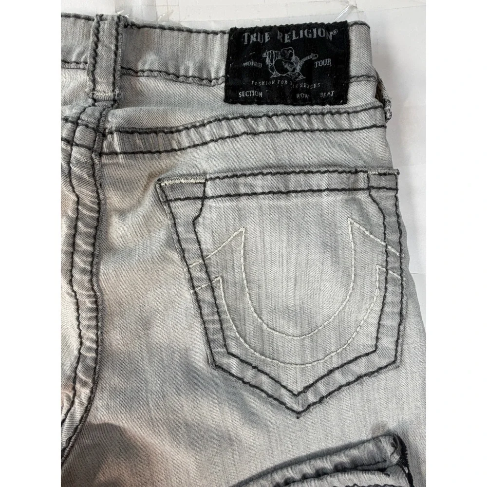 True Religion Ricky Straight Jeans M 30/31 Gray Contrast Stitch U2K Distressed